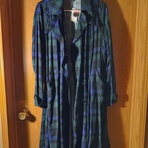 Torrid Blue & Green Plaid Fit & Flare Trench Coat